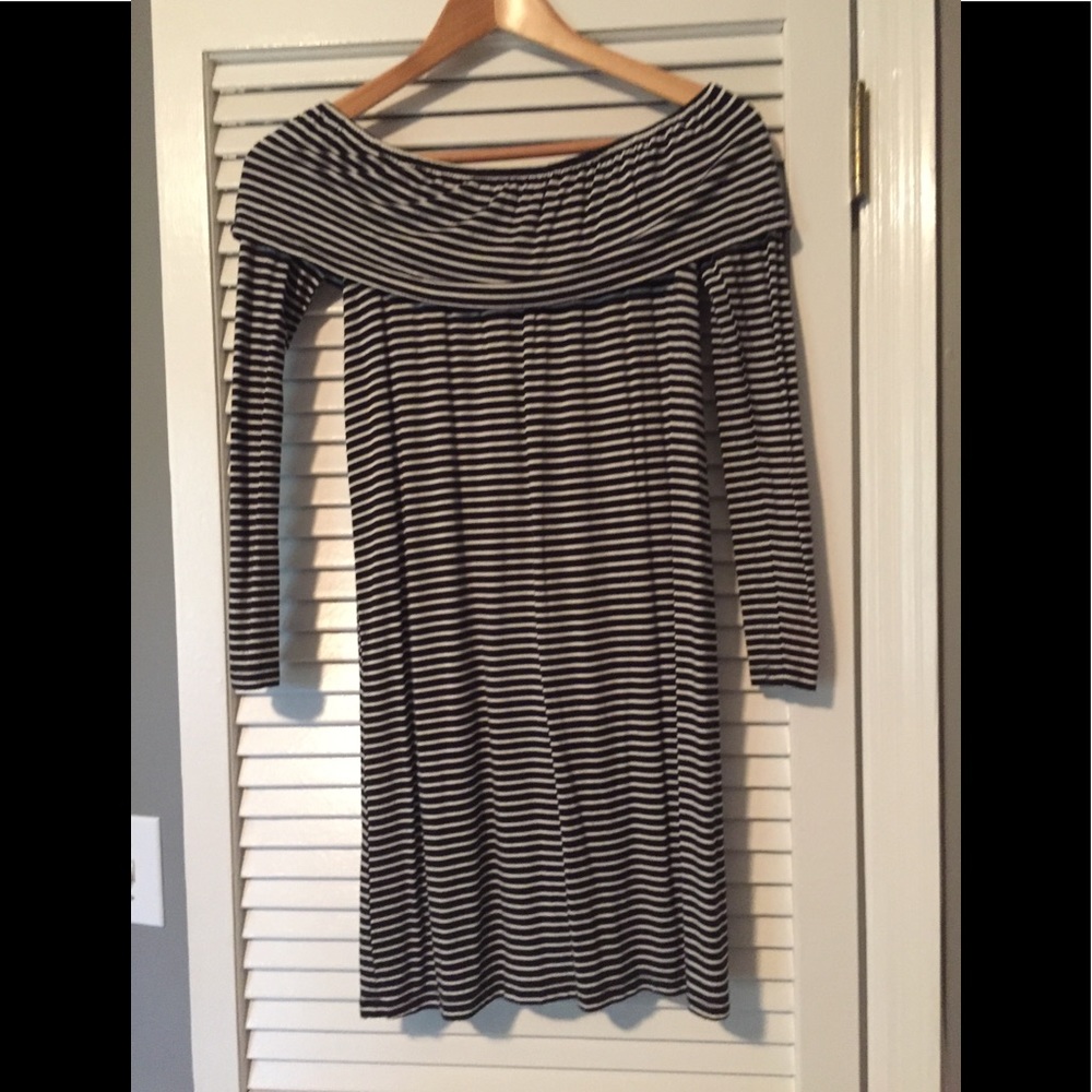 Black and white striped off the shoulder dress